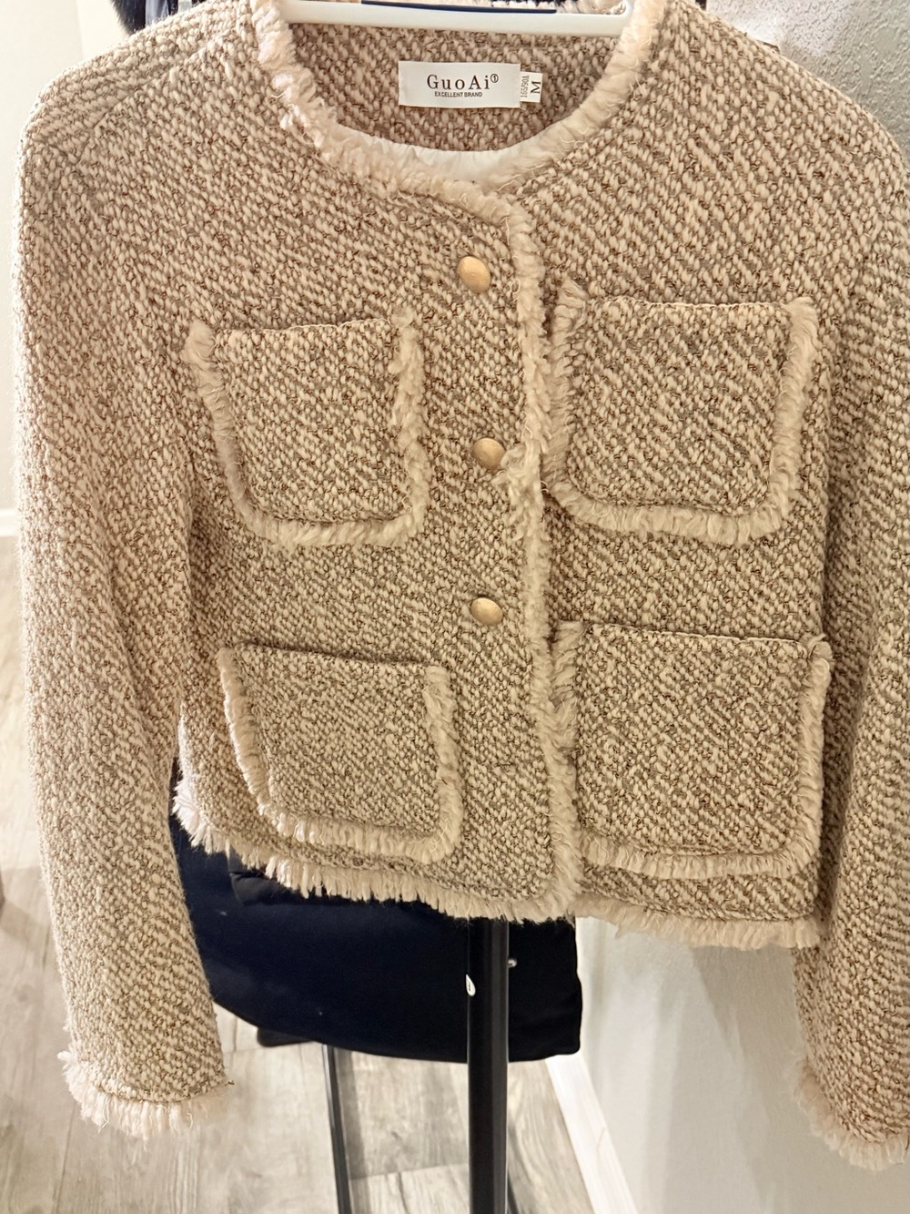 Beige Textured Tweed Jacket
